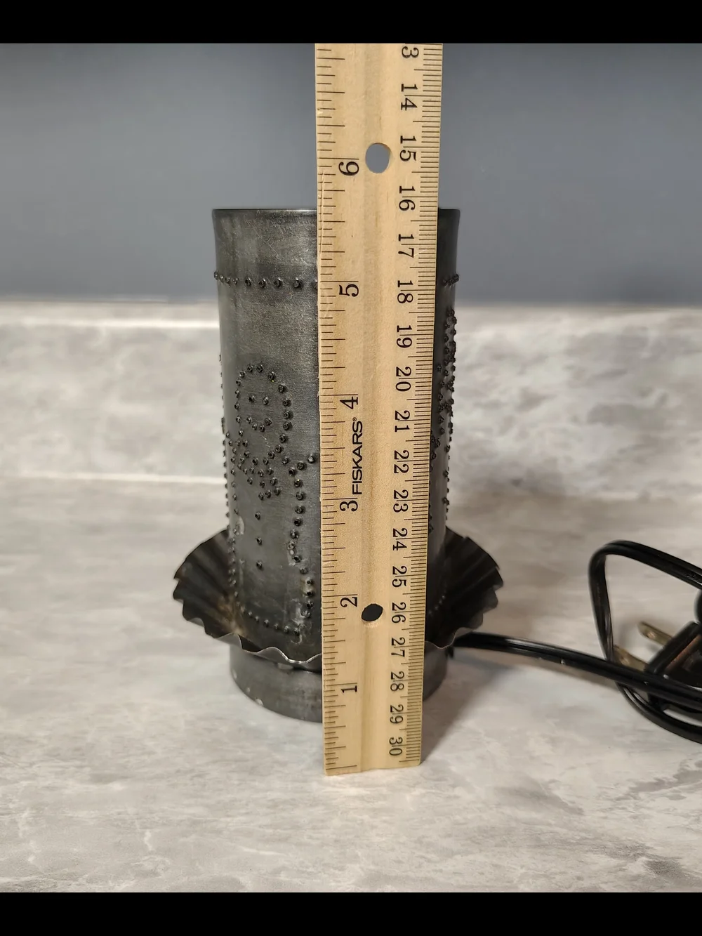 Primitive Punched Tin Snowman Rustic Lamp USA